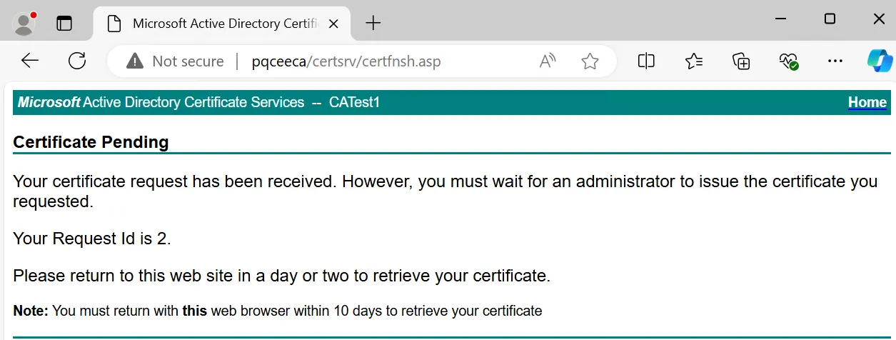 CA Web Enrollment browser (CSR submission result)