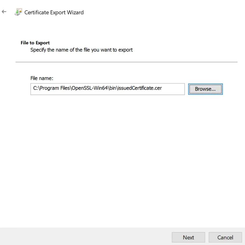 Issued Certificate Export Wizard (File to Export)