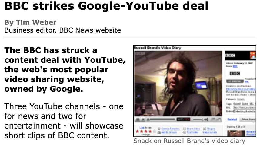 BBC와 YouTube, 콘텐트 및 수익 공유 협약
