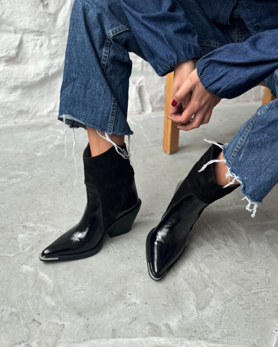 FORBİO BLACK PATENT LEATHER COWBOY BOOTS