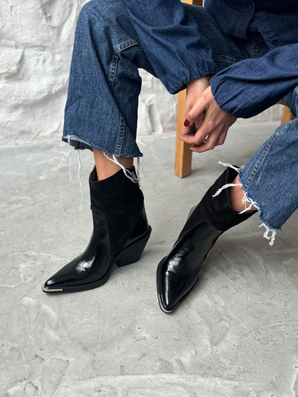 FORBİO BLACK PATENT LEATHER COWBOY BOOTS