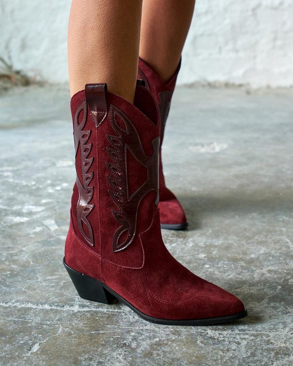 MEGY BURGUNDY SUEDE COWBOY BOOTS - Image 4