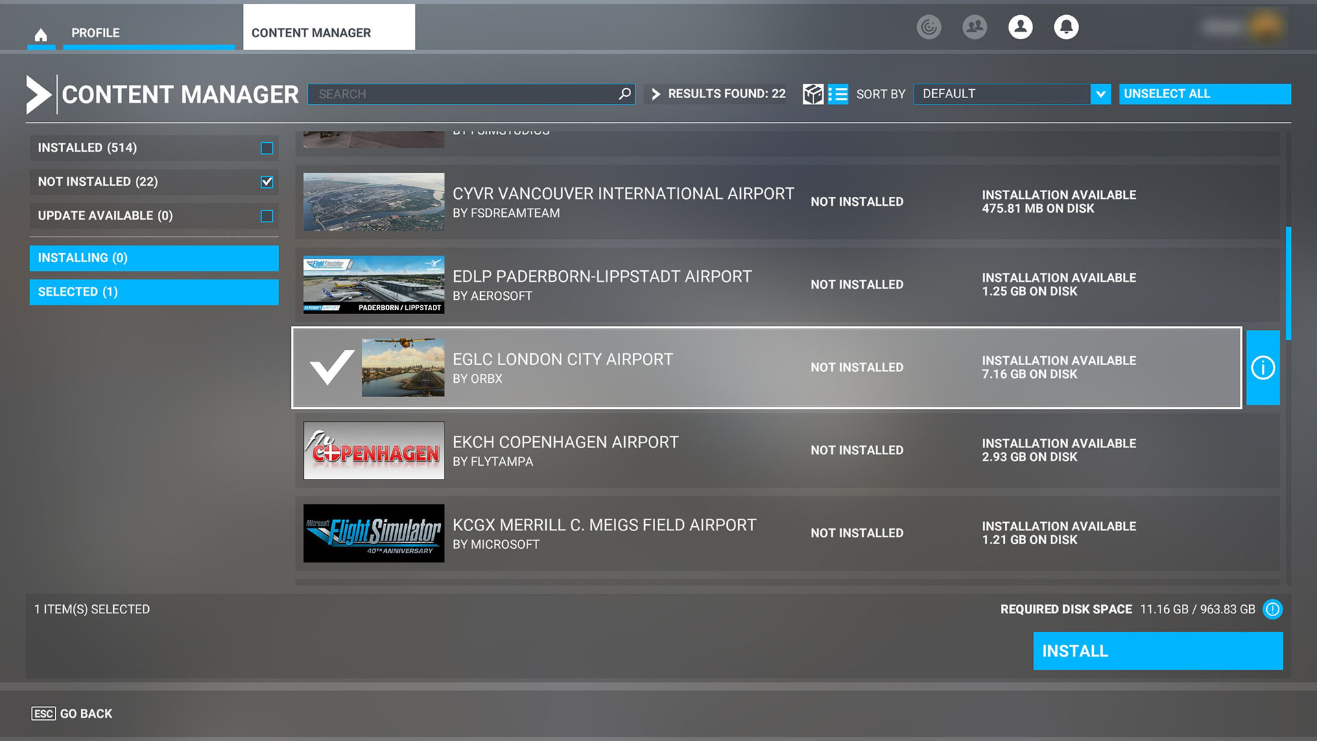 Microsoft Flight Simulator Content Manager