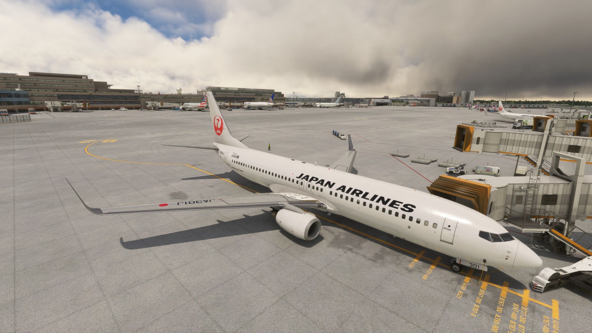 Japan Airlines Boeing 737 in Microsoft Flight Simulator at Tokyo Narita Airpirt