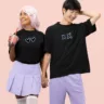 Cross My Hearts Couple Tees| Adorable Matching Tshirts - Navigate the maze of love together, gobbling up moments and cherries along the way with the timeless Pac-man Power couple Tees.