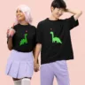 Dino-Mite Love Duo| Adorable Matching Tshirts - Charming design features a purr-fect pair of cats, showcasing the uniqueness of your love in every whisker and tail flick.