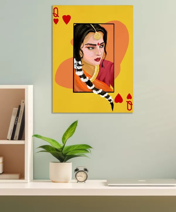 Queen of Hearts - Rekha | Desi Art Metal Poster - Digital art of iconic actress Rekha on a queen of hearts