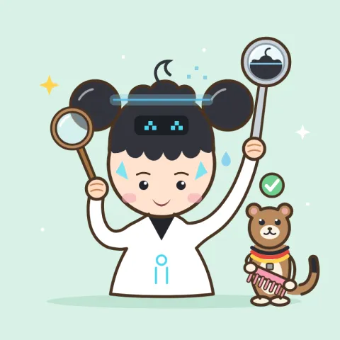 루미가 둥근 손거울을 머리 위로 들고 풍성한 머리를 비춰 보며 안도하고, 옆에서 족제비 보리가 빗을 들고 초록 체크 표시를 띄우는 그림.