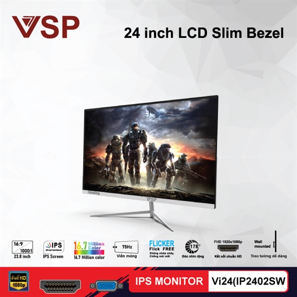 Màn 24 inch LED tràn viền Slim Bezel VSP V2407S /FULL HD// 75Hz