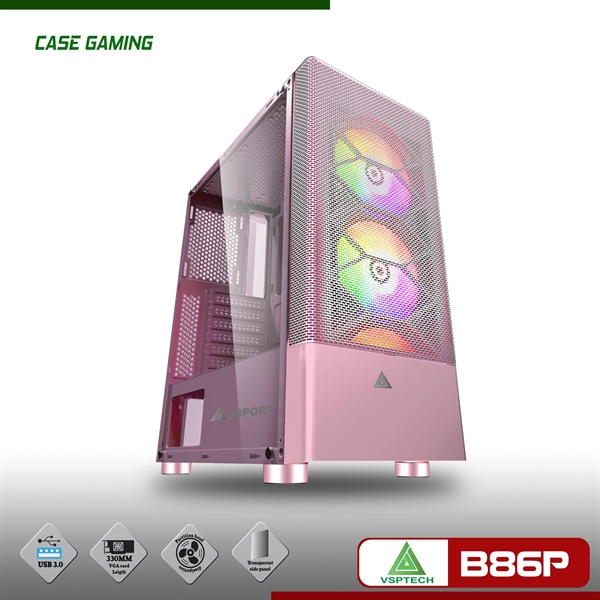 VỎ CASE GAMING VSP MẶT LƯỚI B86P (PINK ) KÍNH CƯỜNG LỰC