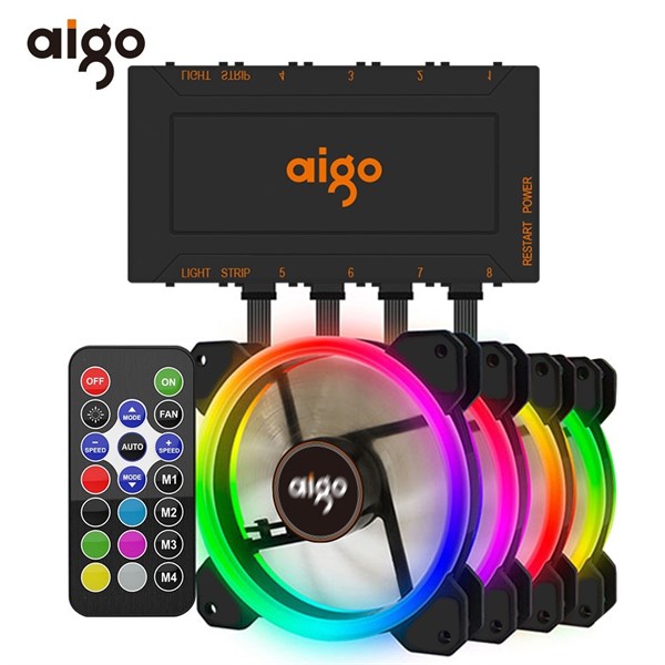 BỘ FAN CASE AIGO DR12 5in1 5 FAN+ 1HUB+ 1REMOTE CHÍNH HÃNG