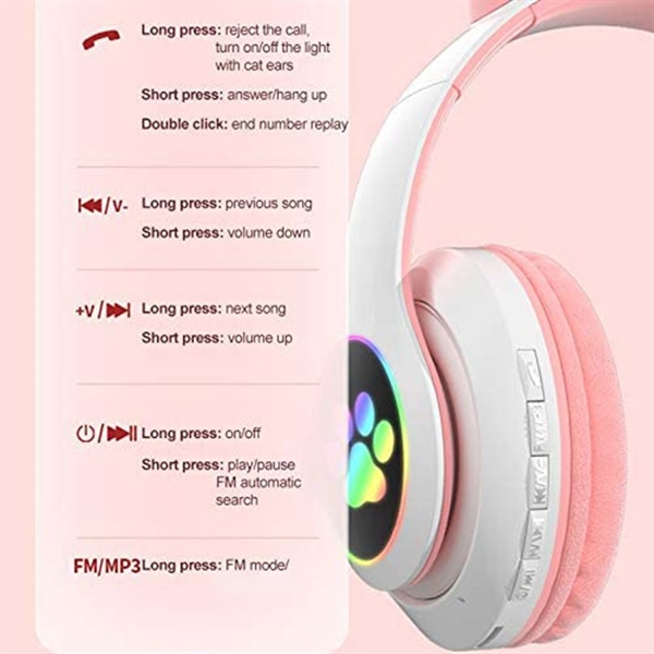 Tai Nghe Chụp Tai STN-28 / Tai Nghe Bluetooth 5.0 Mèo Cute Có Micro Chuyên Livestream LED RGB 12 Chế Độ EQ-Âm Bass Mạnh