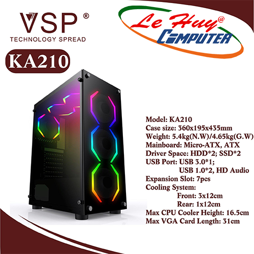 THÙNG CASE MÁY TÍNH VSP KA210 KÍNH CƯỜNG LỰC