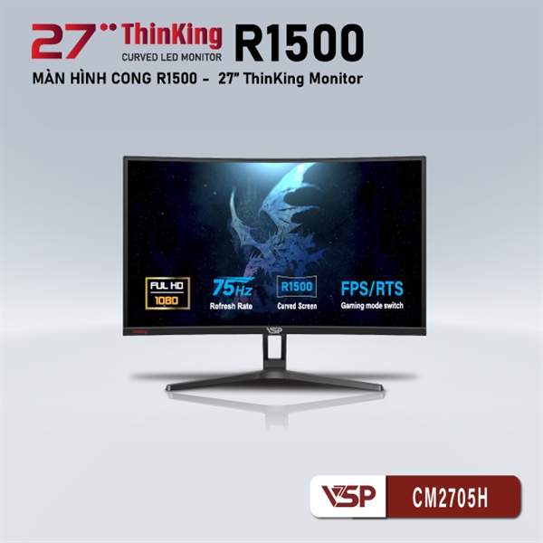 Màn Hình Cong VSP CM2705H 27"/ FHD/ 75Hz/ HDMI/ VGA/ Loa