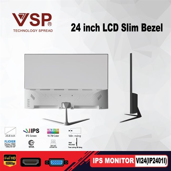 Màn 24 inch LED tràn viền Slim Bezel VSP V2407S /FULL HD// 75Hz