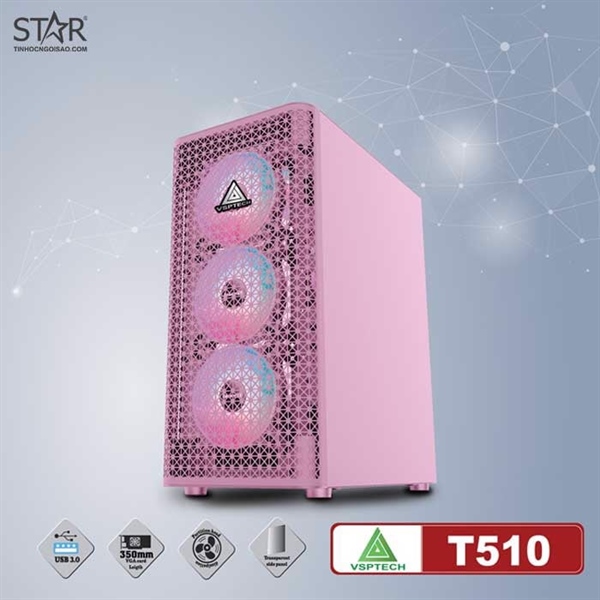 Case VSPTECH ATX Gaming T510 Hồng