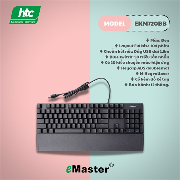 Phím cơ eMaster EKM720BB (đen mượt – 104 phím)