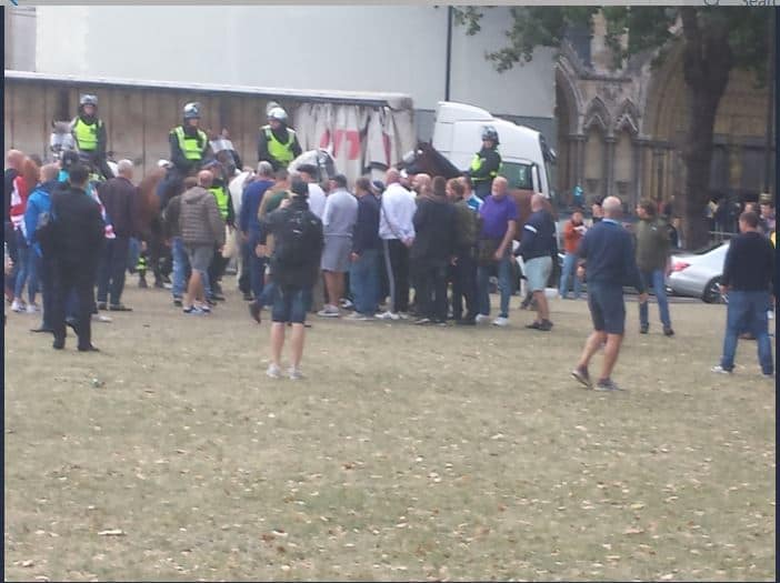 Mounted police intervene at the stage (Chris Hobbs)