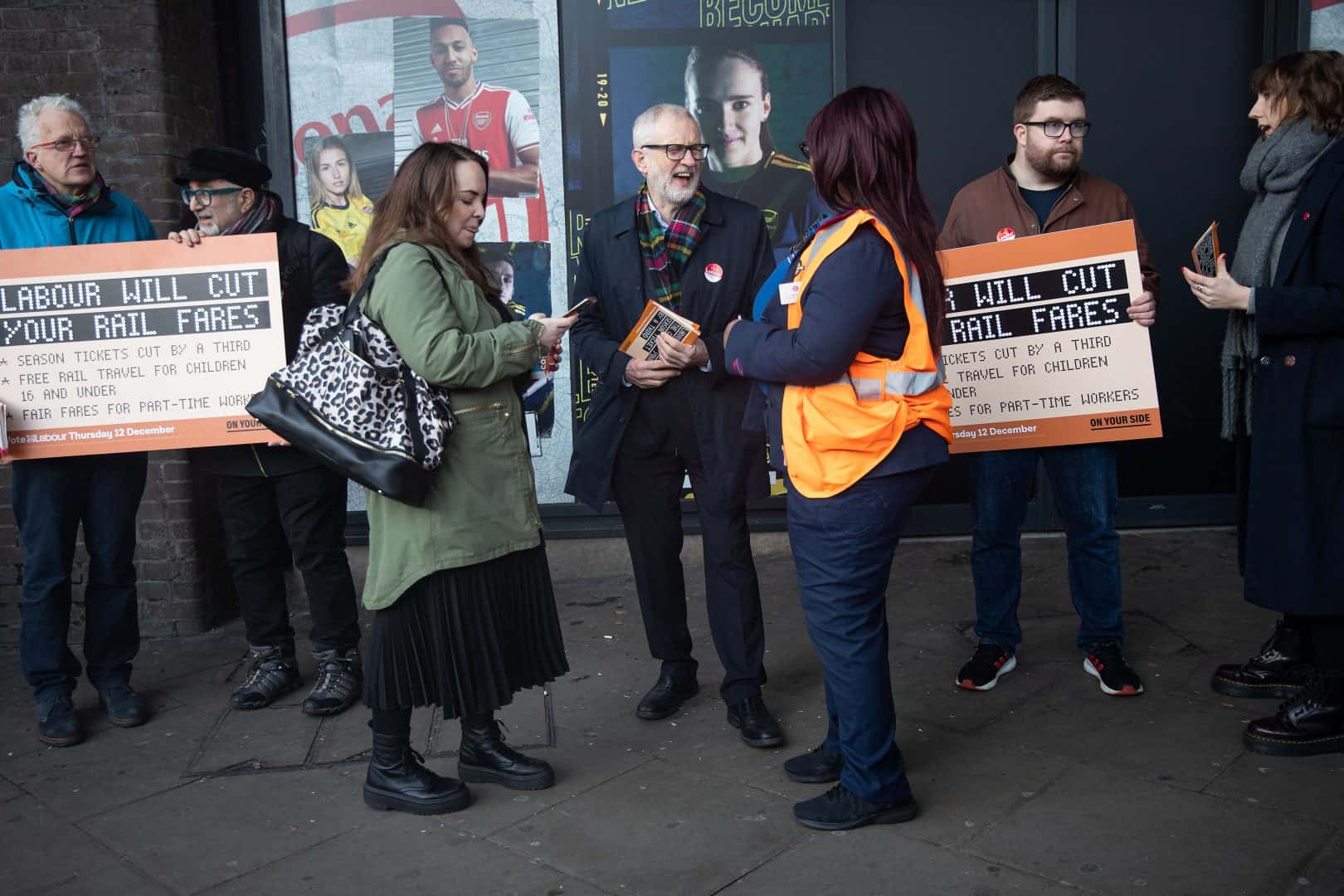 Jeremy Corbyn receives warm reception on cold morning at Finsbury Park Station (PA)