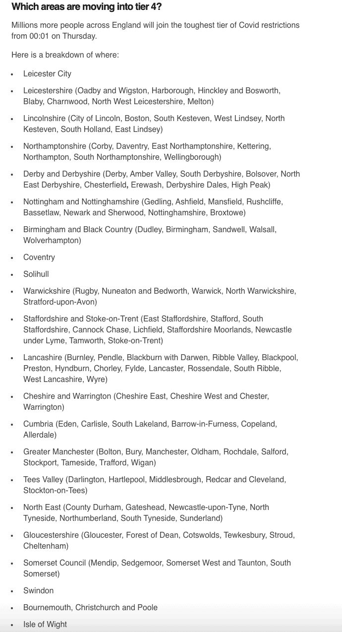 Millions more placed under Tier 4 coronavirus restrictions ...