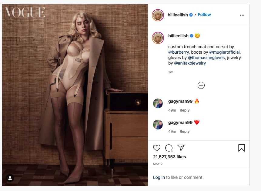 Billie Eilish: response to Daily Mail headline about Vogue photoshoot goes  viral as star shares it