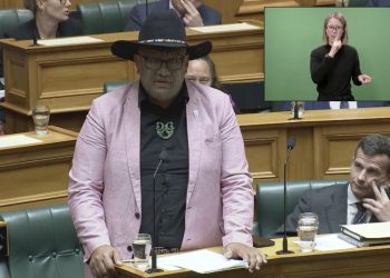 In this image from video, Indigenous New Zealand lawmaker Rawiri Waititi speaks in Parliament in Wellington, New Zealand, Wednesday, May 12, 2021. Credit;PA