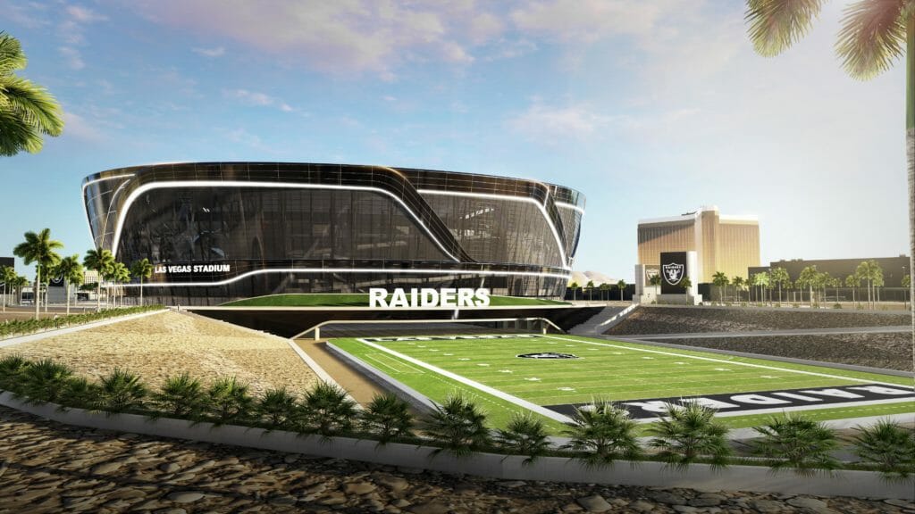 Las Vegas, Nevada, USA. 30th July, 2020. Allegiant Stadium, the $2 billion,  glass-domed home of the Las Vegas Raiders nears completion on July 30, 2020  in Las Vegas, Nevada. The Raiders and