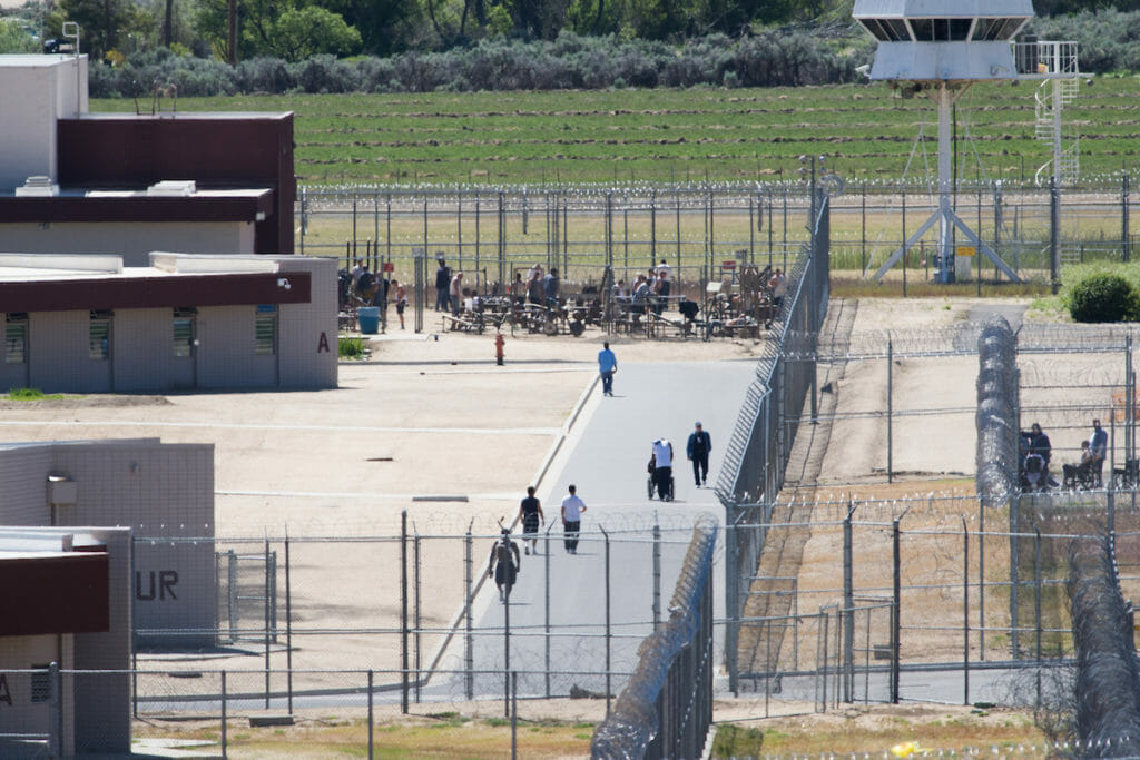 Looking down at inmates in the yard at Northern Nevada Correctional Center
