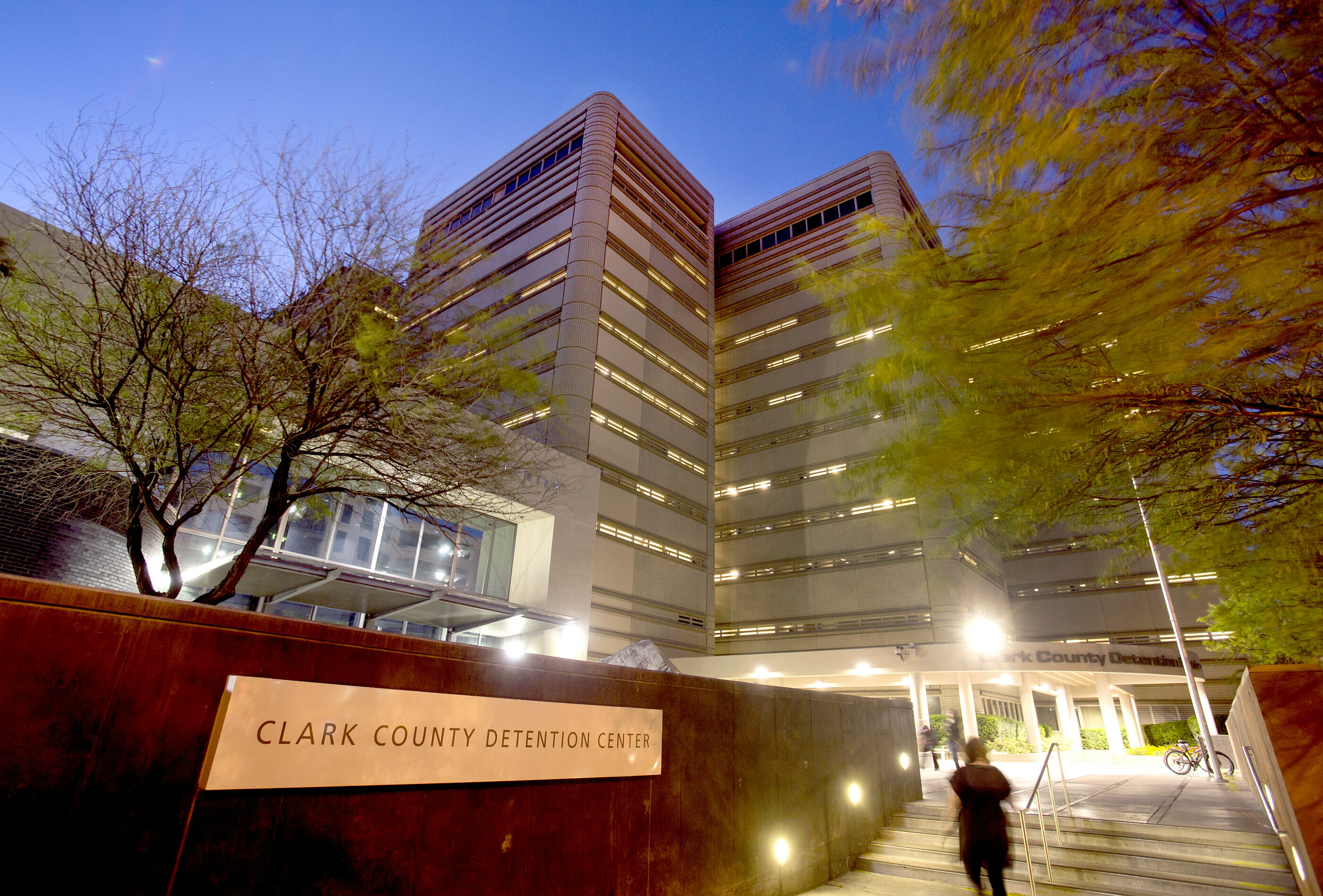 The Clark County Detention Center at dusk