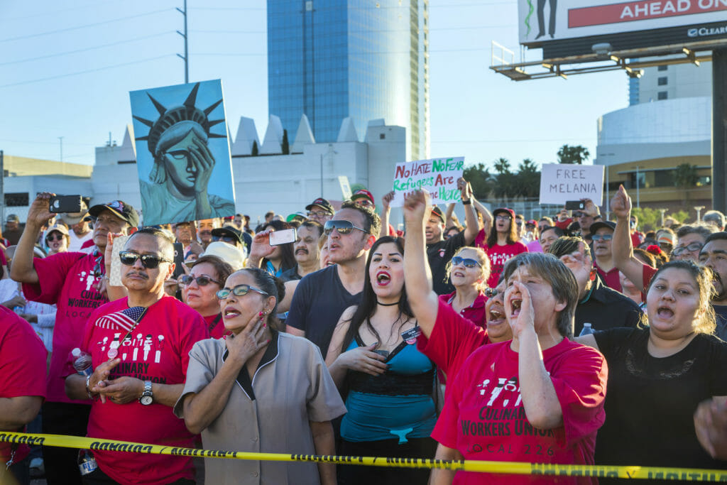 Union members rally on the Las Vegas Strip