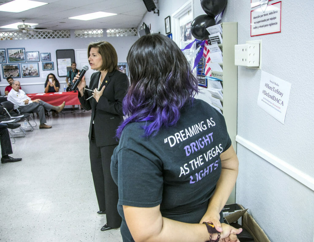 Senator <span>Catherine</span> Cortez Masto speaking at an immigration event