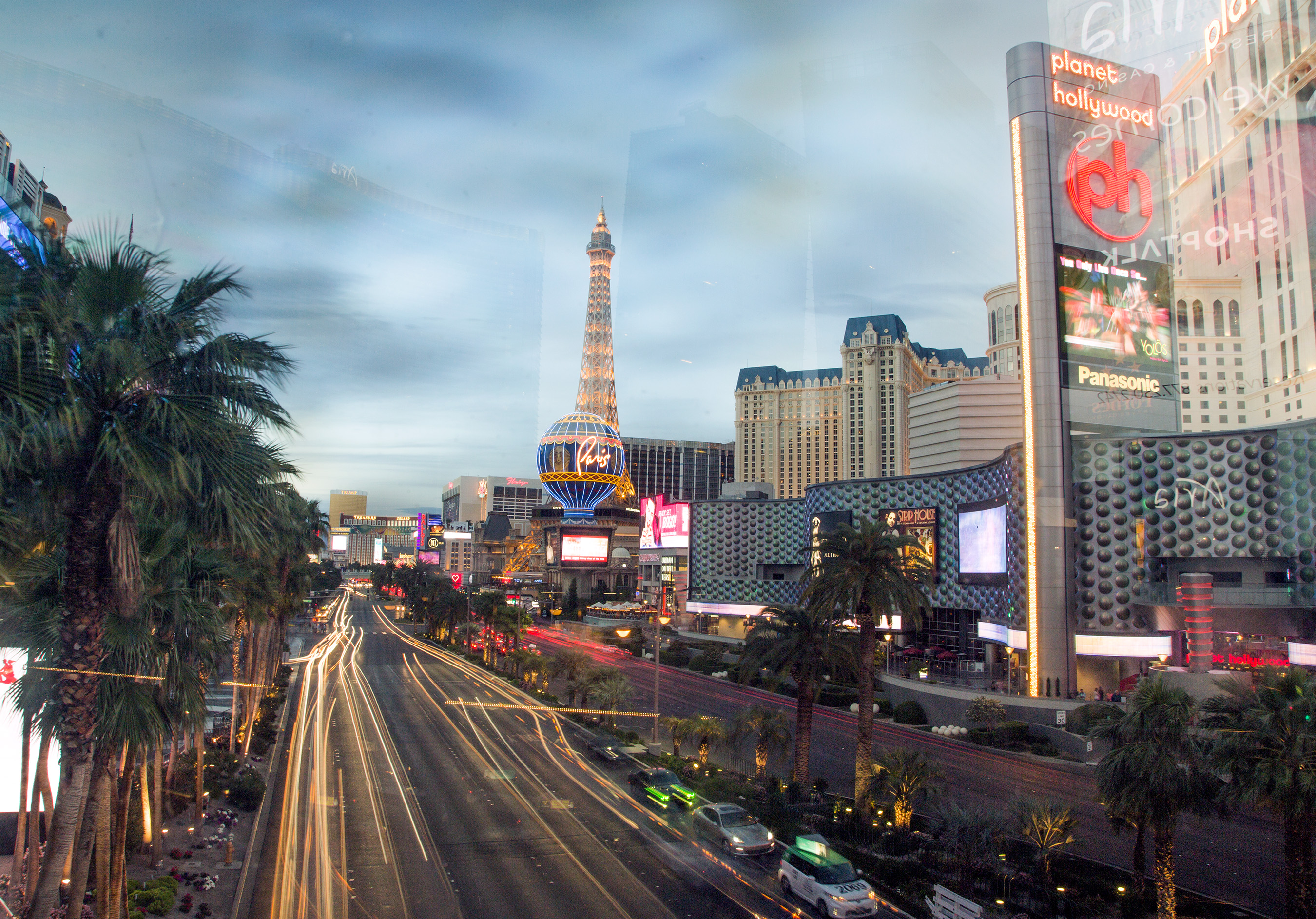 A view of Las Vegas Boulevard in the evening