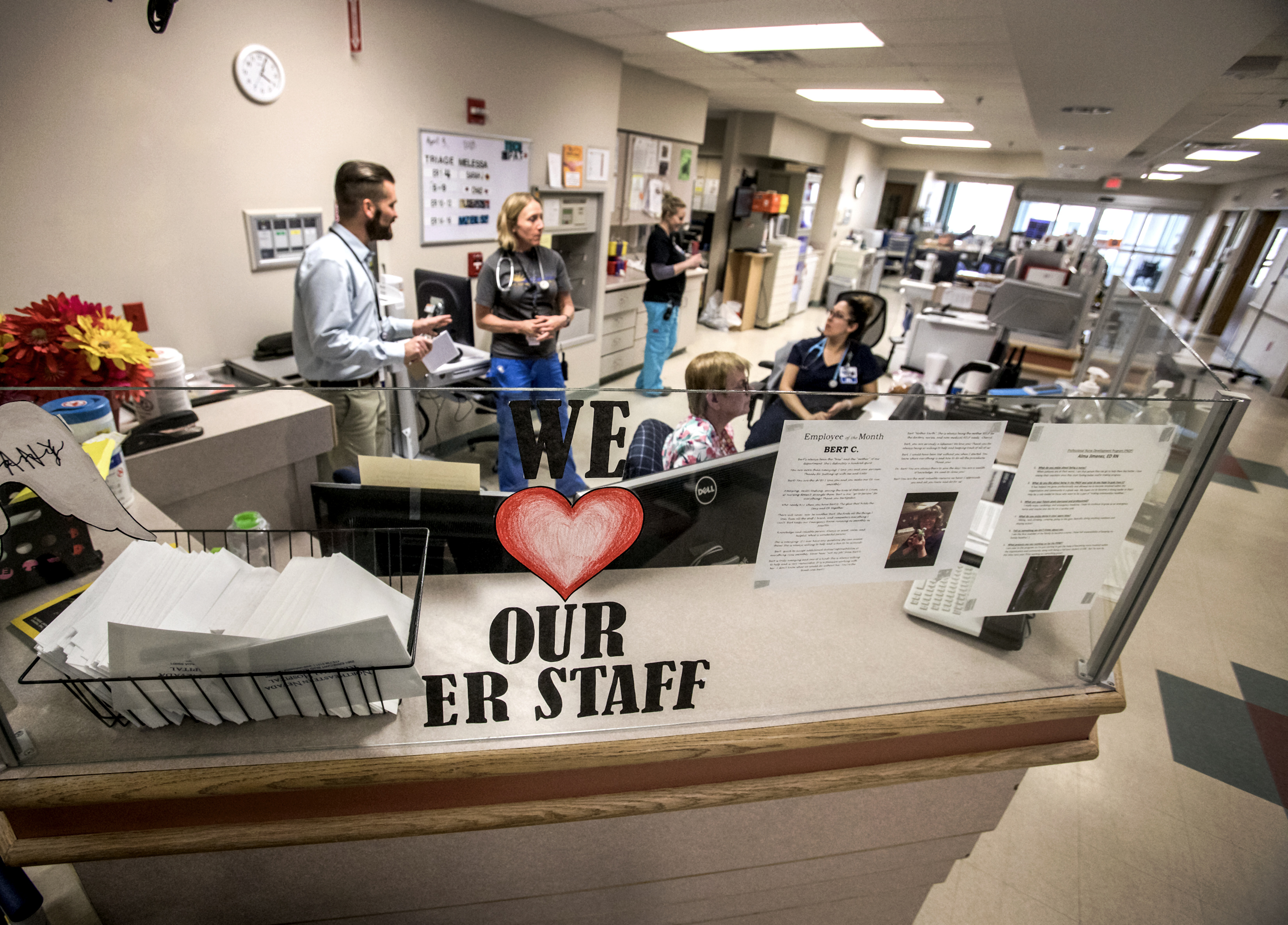 Northeastern Nevada Regional Hospital staff gather in the emergency room area in Elko