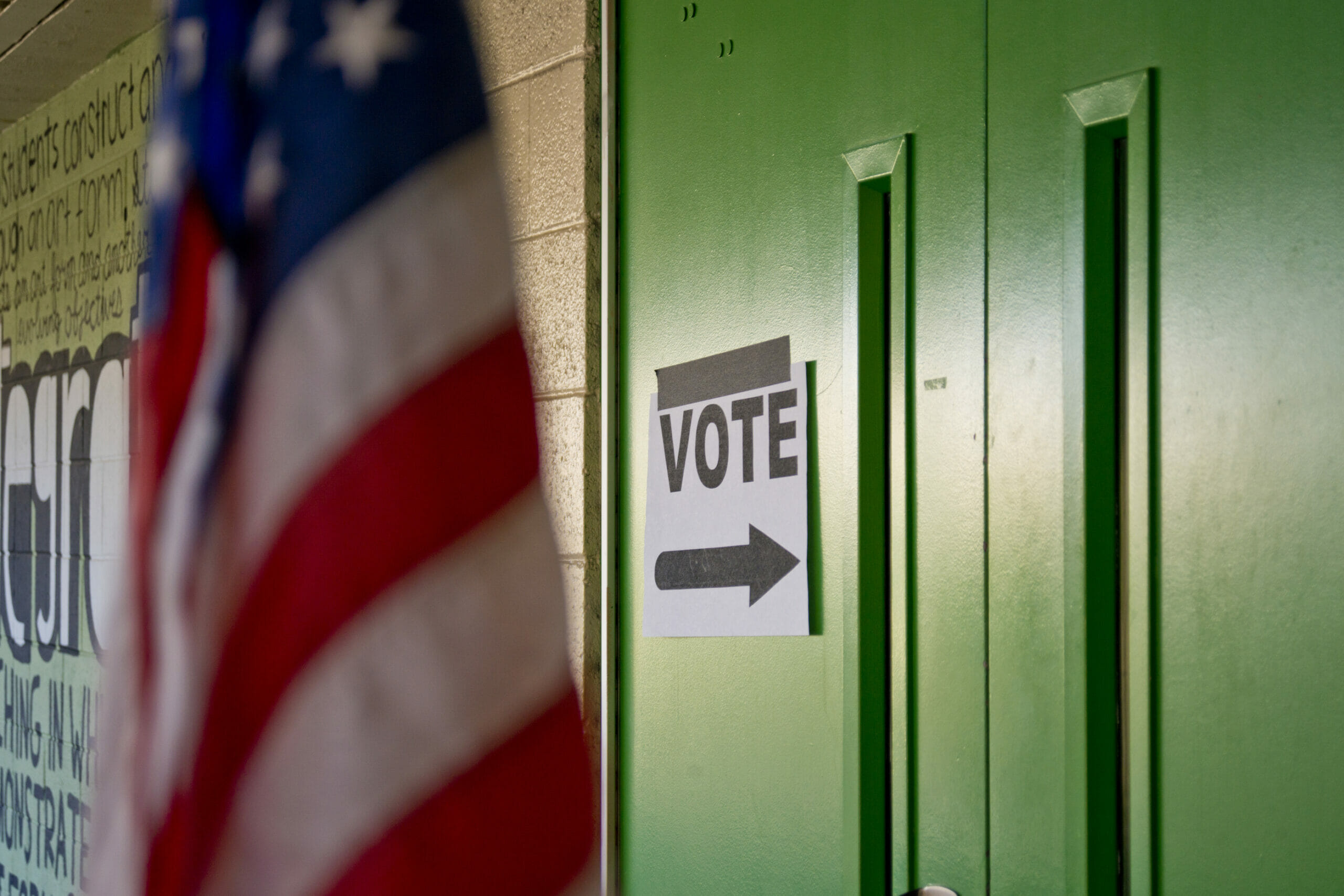 Signage directs voters toward a voting center