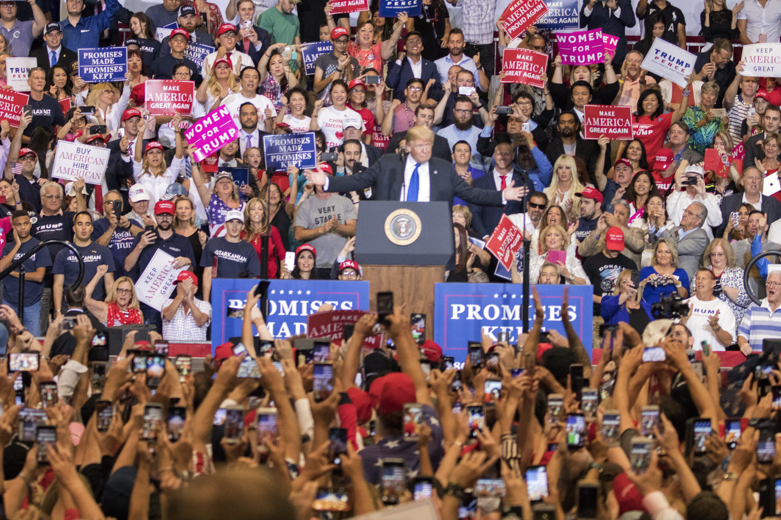 President Donald Trump speaks at a campaign rally.