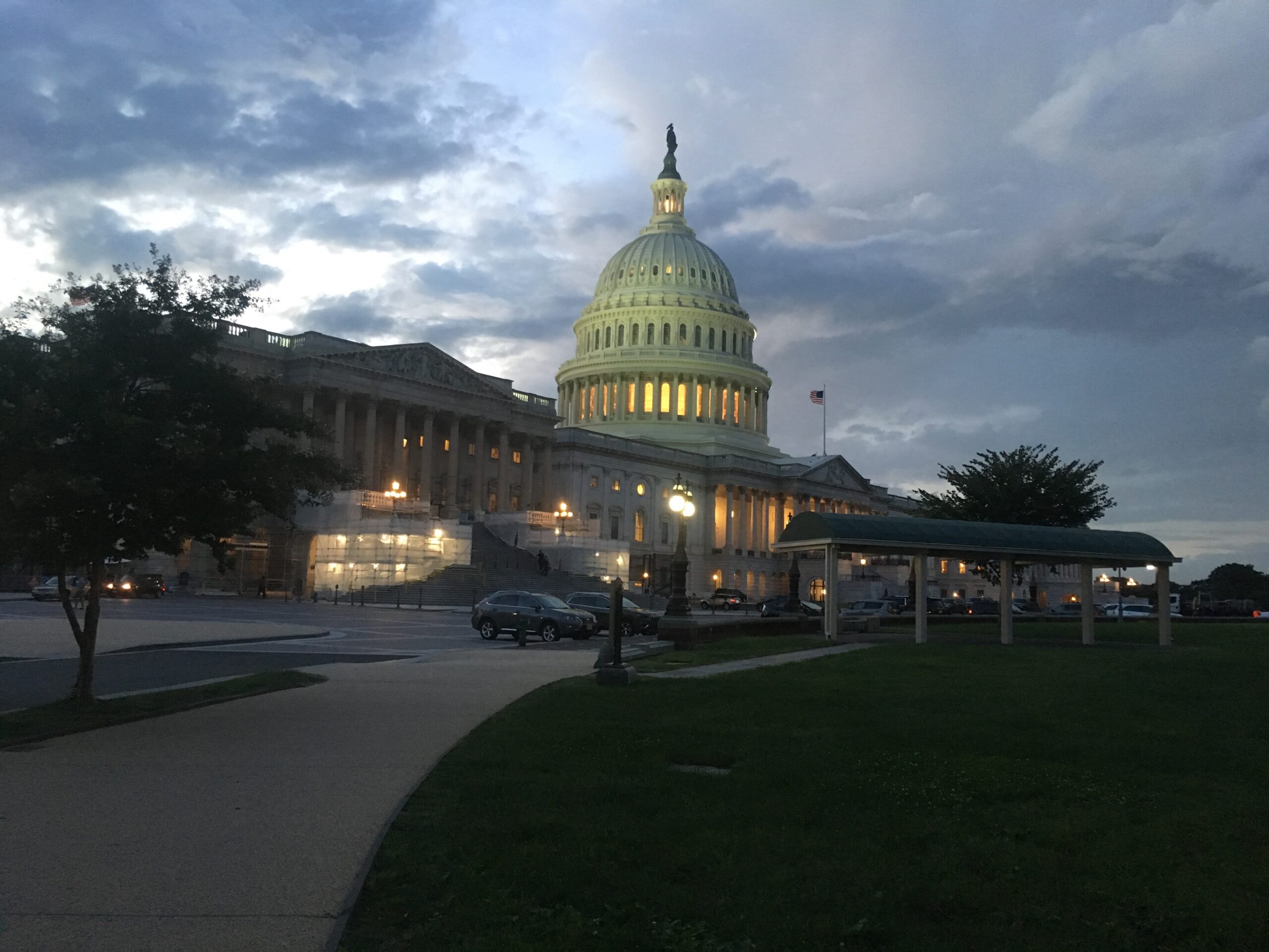 The US Capitol Building dome at dusk