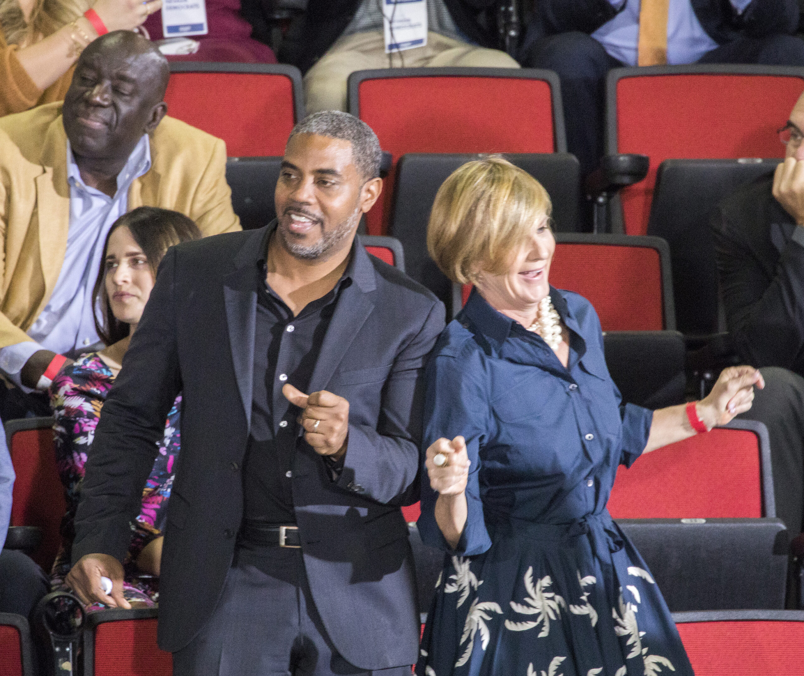 Steven Horsford, left, candidate for Nevada’s Fourth Congressional District, and Susie Lee, candidate for Nevada’s Third Congressional District, dance while Salt-N-Pepa performs the song "Shoop" duringg a rally for Democratic candidate