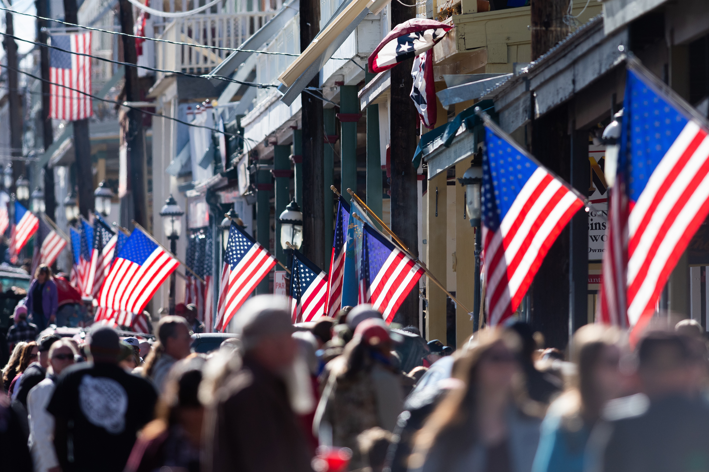 American flags in Virginia City