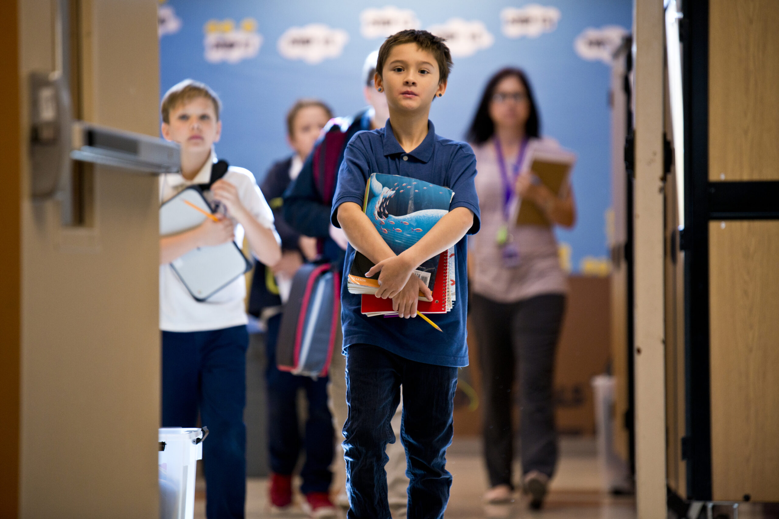 Students walk in a hallway during a tour of Roger D. Gehring Academy of Science and Technology in Las Vegas