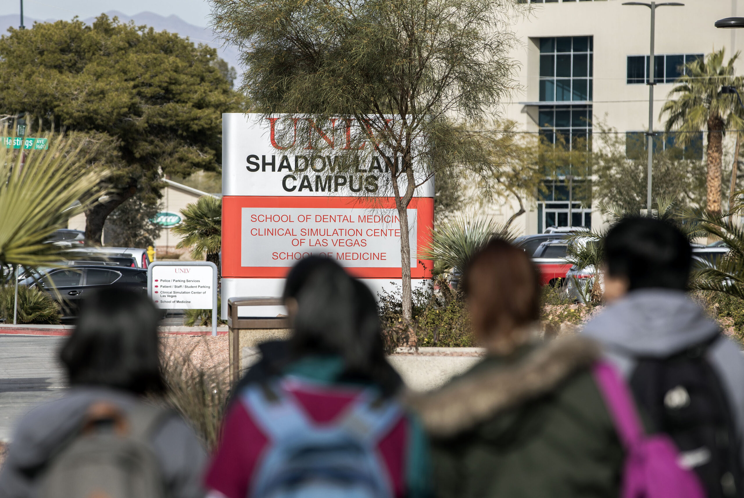 Students walk to the UNLV School of Medicine located in the Health District