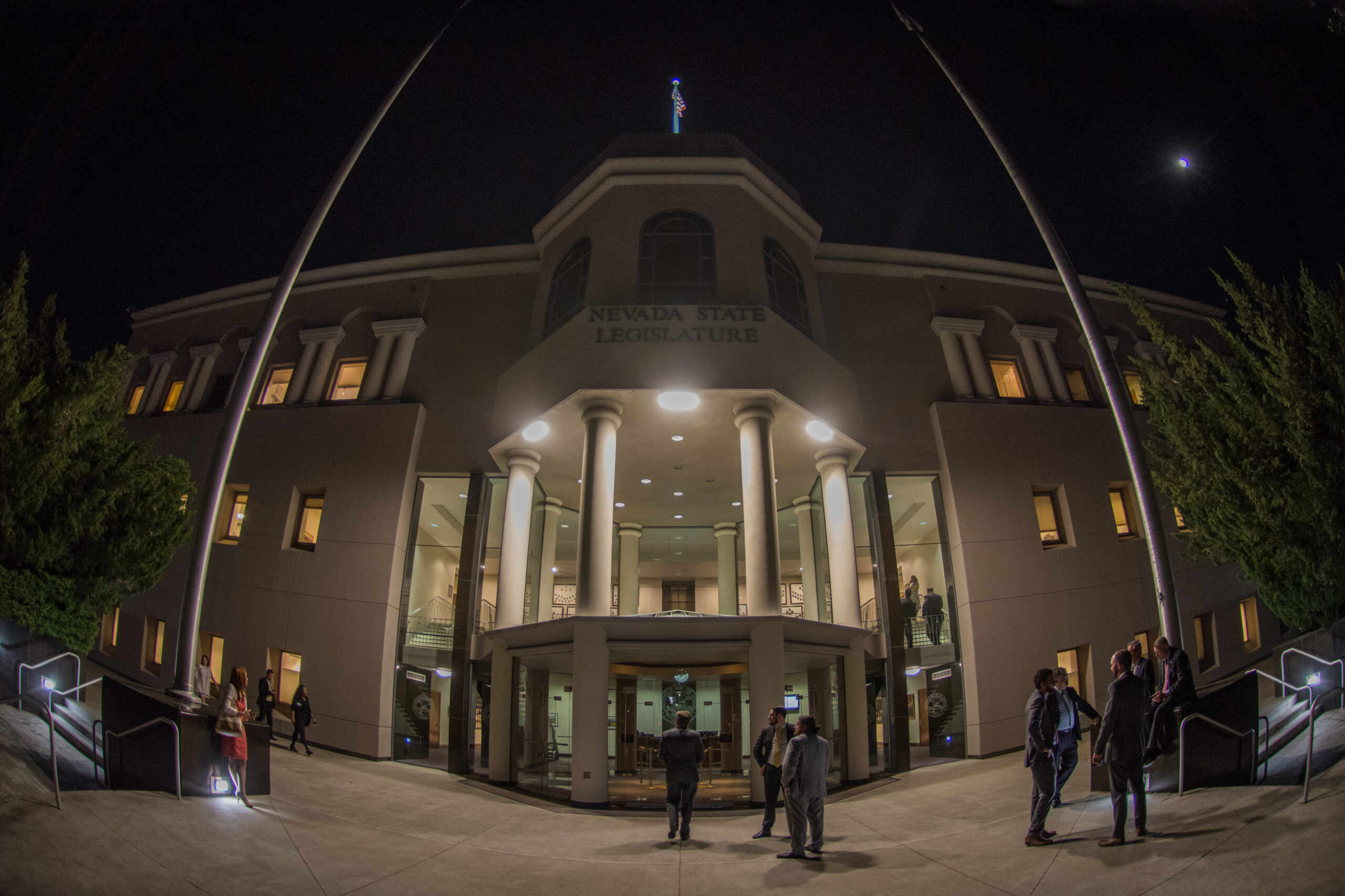 Front of the Nevada Legislature building at night