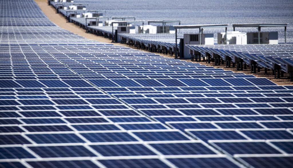 An array of solar panels at the Copper Mountain Solar 3 facility