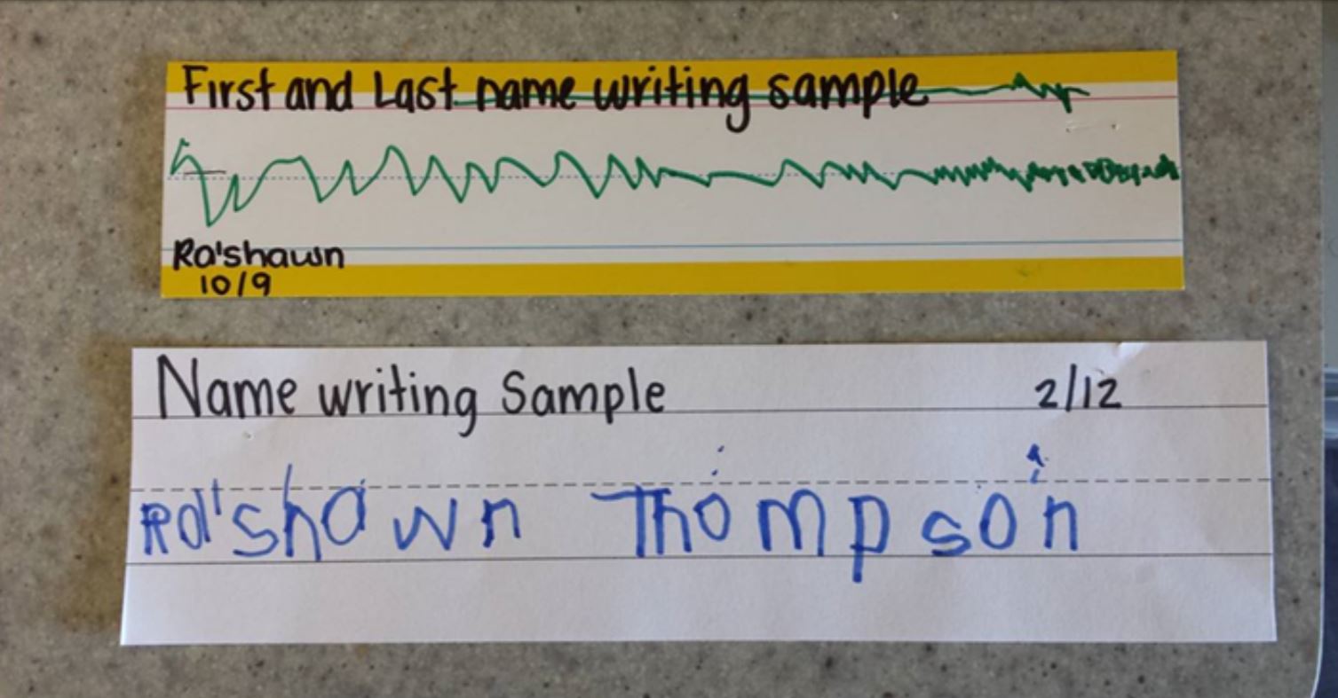 A pre-k student writing sample