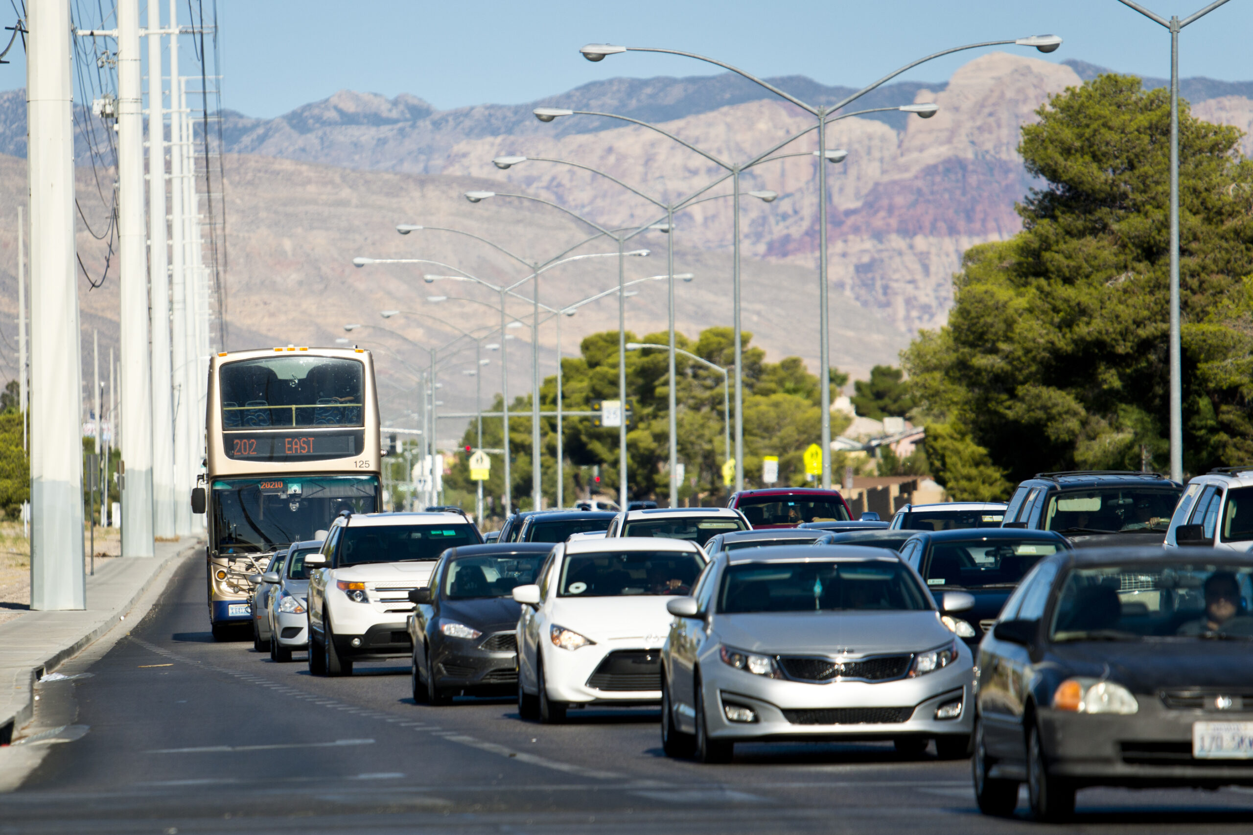 An RTC bus approaches a bust stop in Las Vegas