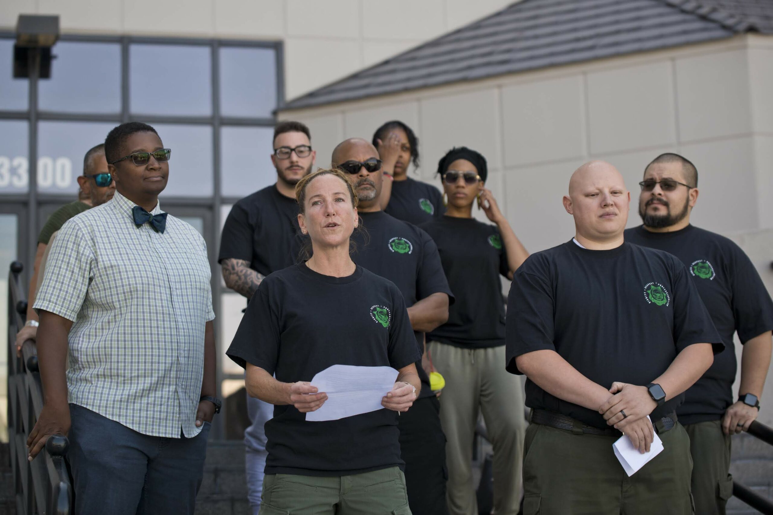 Shari Kassebaum, a correctional sergeant employed by the state, makes a statement before filing for recognition as AFSCME with the Government Employee Management Relations Board in Las Vegas