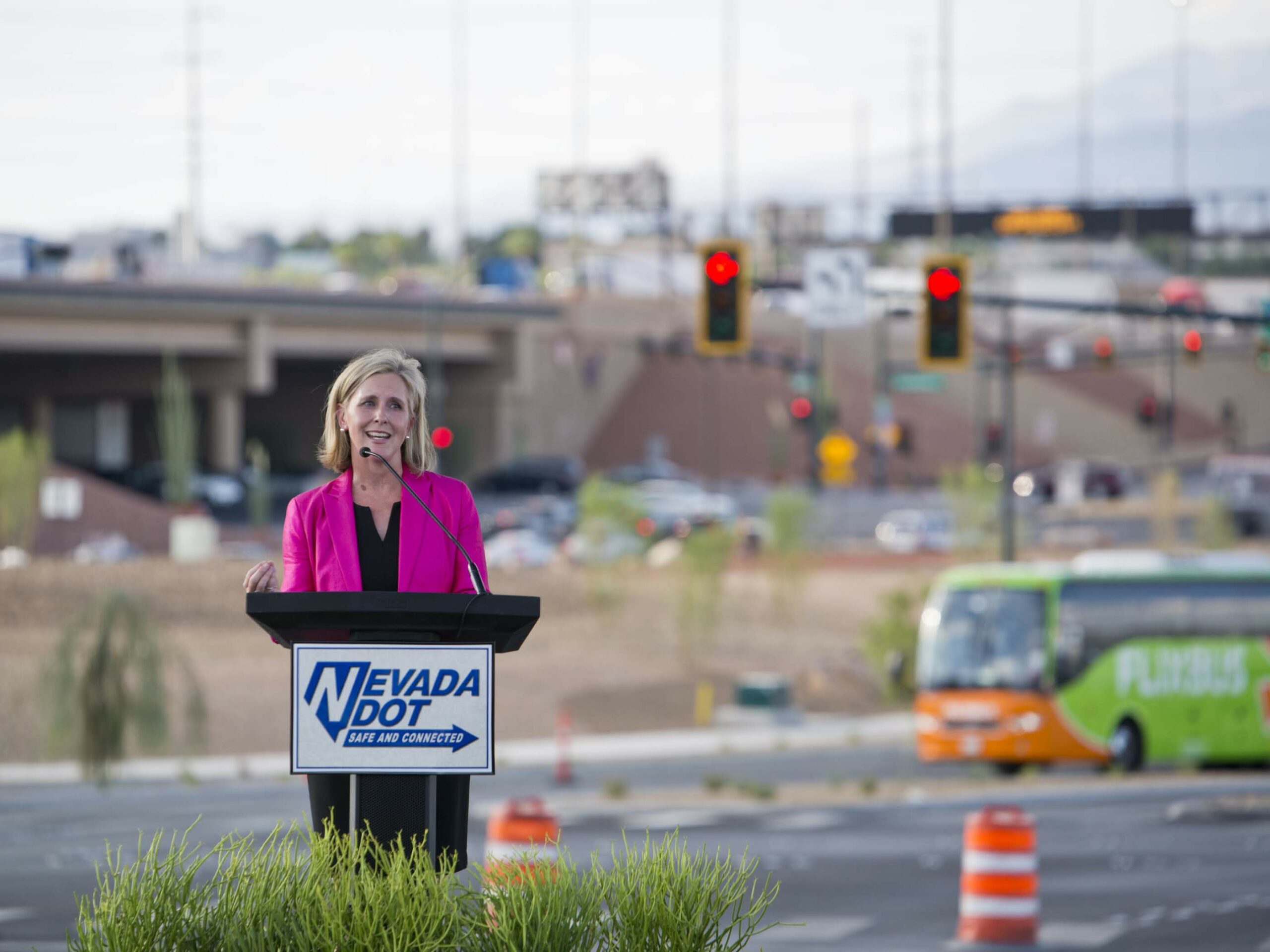 NDOT Director Kristina Swallow speaks during the Project Neon Grand Finale event in downtown Las Vegas on Thursday, Aug. 8, 2019.
