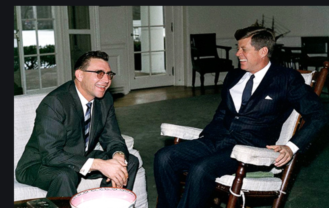 Nevada governor Grant Sawyer sitting with President John F. Kennedy