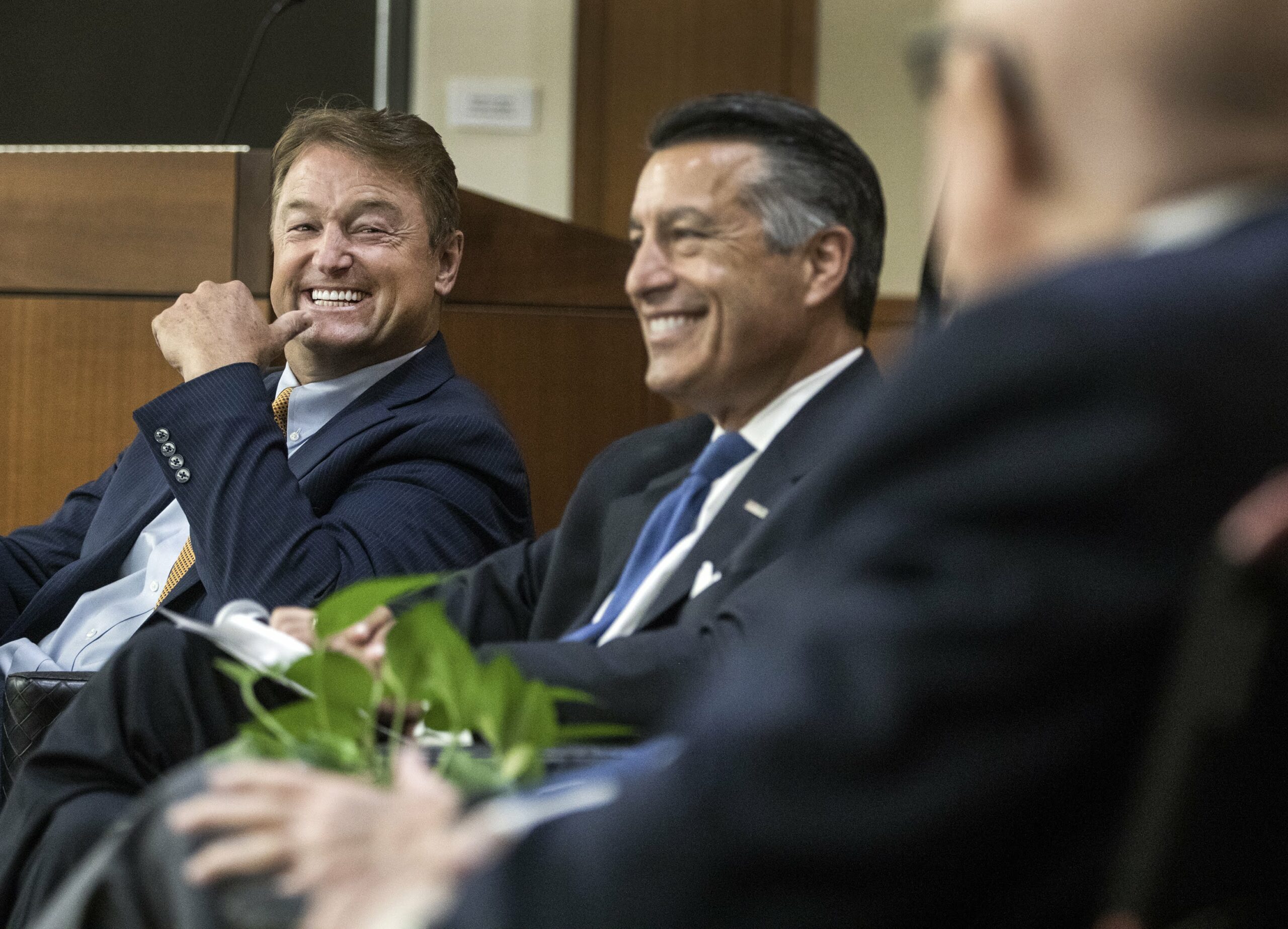 Former Nevada Sen. Dean Heller, left, and former Gov. Brian Sandoval during the launch of the new Law and Leadership Program at the UNLV