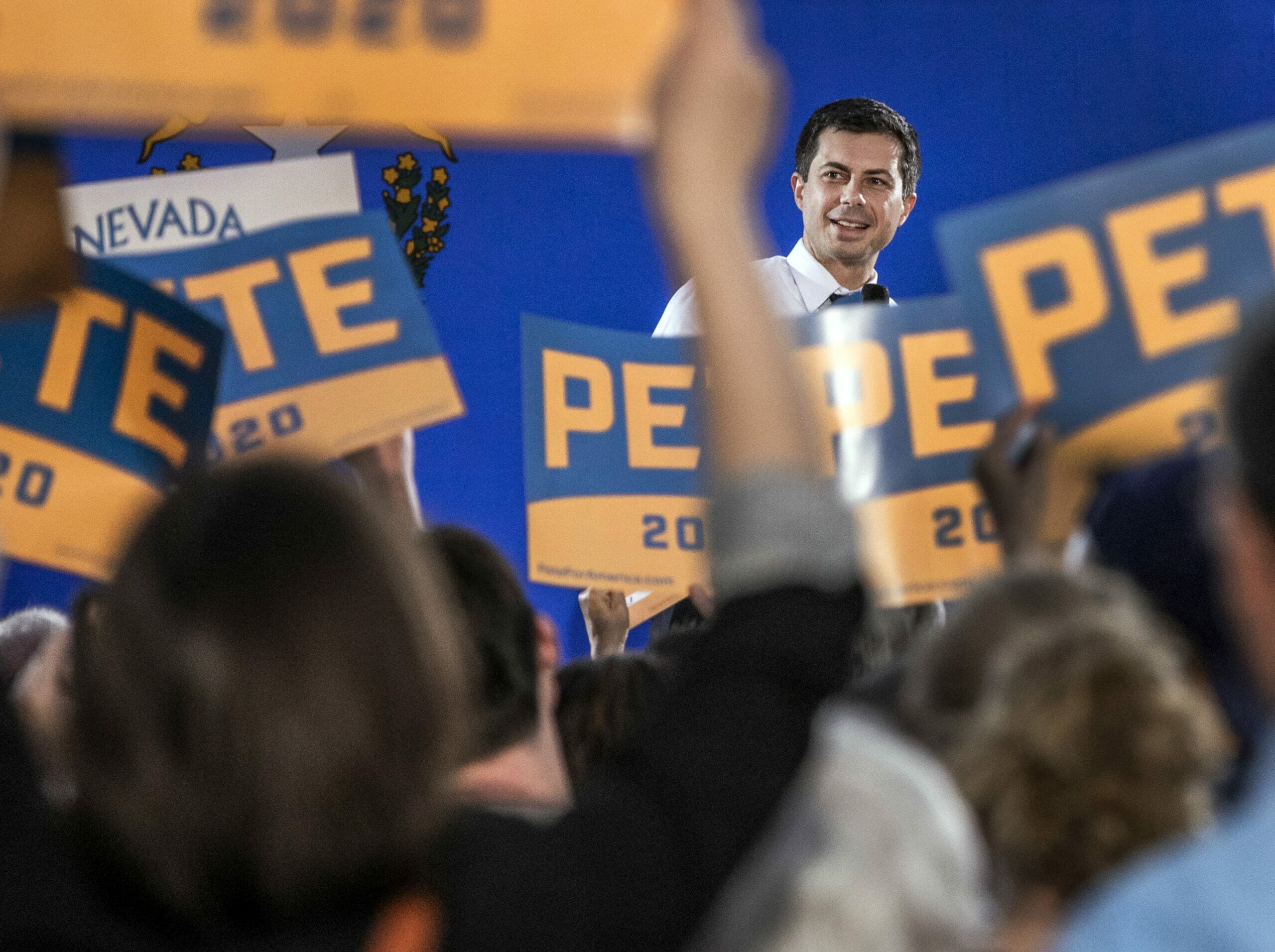 Pete Buttigieg speaks at a rally