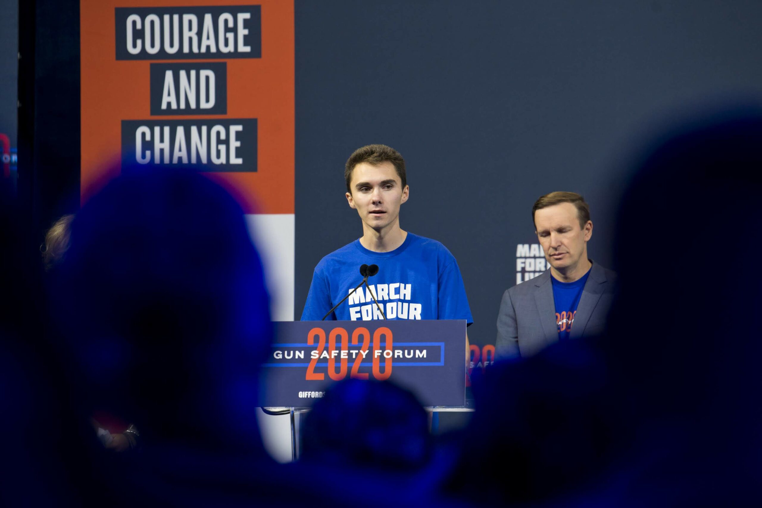 Gun safety activist David Hogg speaks during the 2020 Gun Safety Forum in Las Vegas